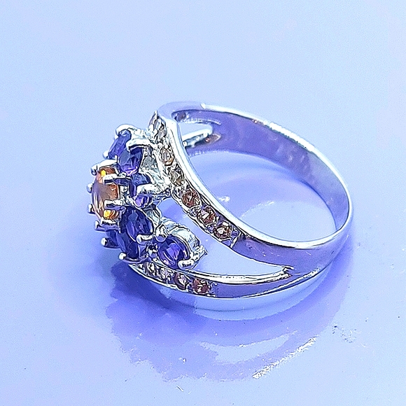 Natural Citrine 5mm, Amethyst, Sapphire 925 Sterling Silver Ring Size 7.5 - Picture 10 of 11